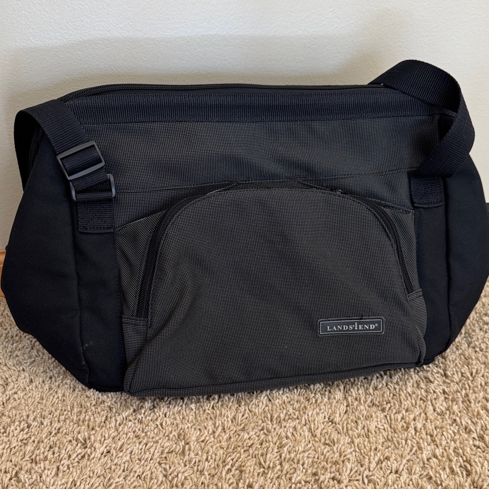 Vintage Lands End Charcoal Black Diaper Bag Wide-mouth Medium Duffle